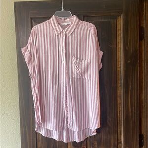 Jane + Delancey oversized Pink and White Striped Button-Up Shirt Size M